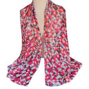 Red and Blue Geometric Diamond Scarf Made in Italy